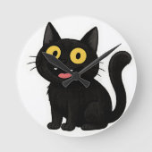 Grappige zwarte kat Sticker met gele ogen Ronde Klok (Voorkant)