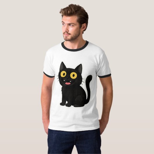 Grappige Zwarte Kat Sticker met Gele Ogen T-shirt (Voorkant volledig)