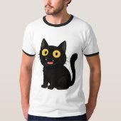Grappige Zwarte Kat Sticker met Gele Ogen T-shirt (Voorkant)