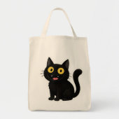 Grappige zwarte kat Sticker met gele ogen Tote Bag (Voorkant)