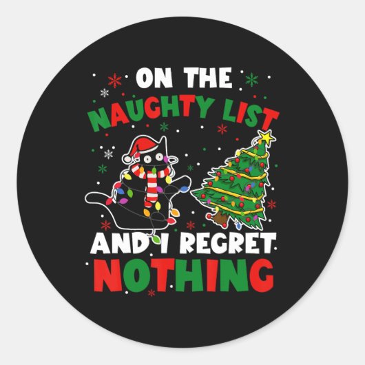 Grappige zwarte kat stoute kerstmis vrouwen ronde sticker (Voorkant)