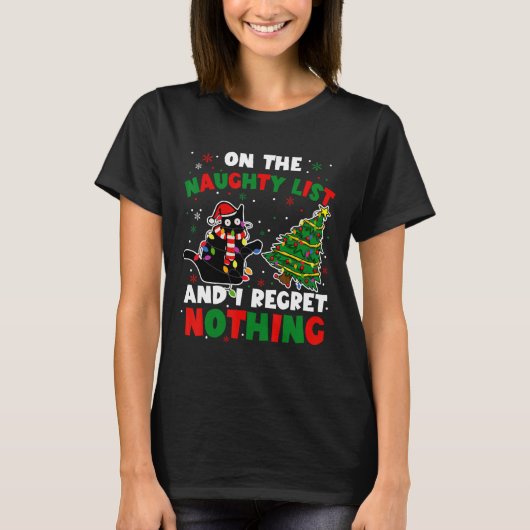 Grappige zwarte kat stoute kerstmis vrouwen t-shirt (Voorkant)