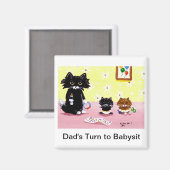 Grappige zwarte kat Tabby Art Magnet Creationarts (Voorkant / Achterkant)