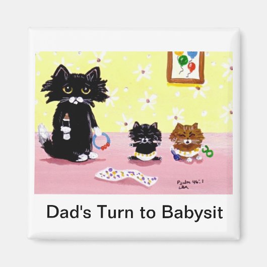 Grappige zwarte kat Tabby Art Magnet Creationarts (Voorkant)