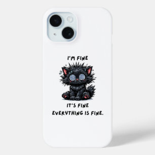 grappige zwarte kat telefoonhoes iPhone 15 case