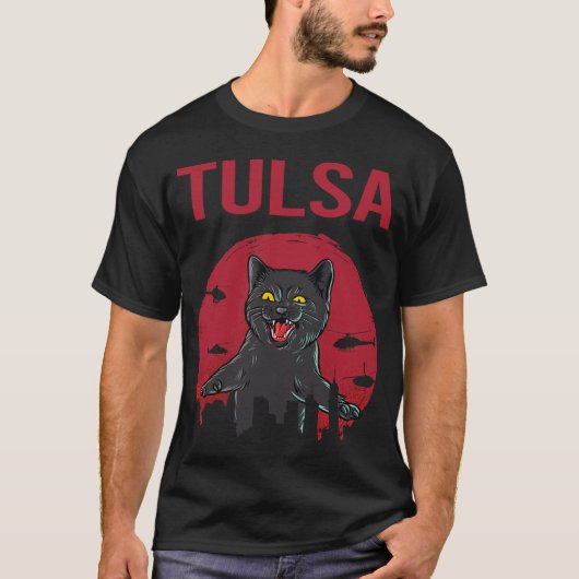 Grappige zwarte kat Tulsa T-shirt (Voorkant)