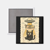 Grappige Zwarte Kat Ufo Ramen Alien Ontvoering Gra Magneet (Voorkant / Achterkant)