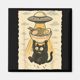 Grappige Zwarte Kat Ufo Ramen Alien Ontvoering Gra Magneet