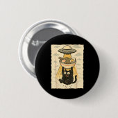 Grappige Zwarte Kat Ufo Ramen Alien Ontvoering Gra Ronde Button 5,7 Cm (Voorkant /achterkant)