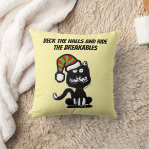 Grappige Zwarte Kat Vakantie Humor Festieve Kat Kussen