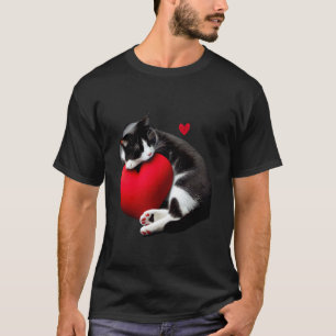 Grappige Zwarte Kat Valentijnsdag Hart Kat T-shirt