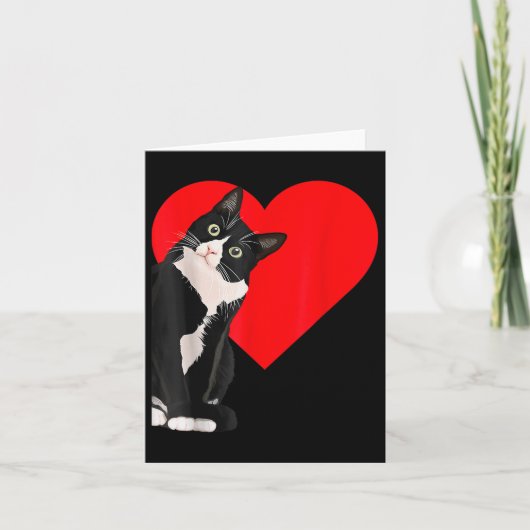 Grappige Zwarte Kat Valentijnsdag Hart Tuxedo Cat  Kaart (Voorkant)