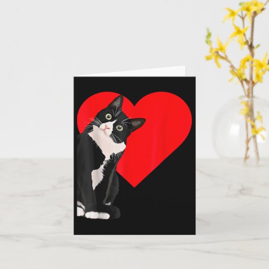 Grappige Zwarte Kat Valentijnsdag Hart Tuxedo Cat  Kaart (Gele Bloem)