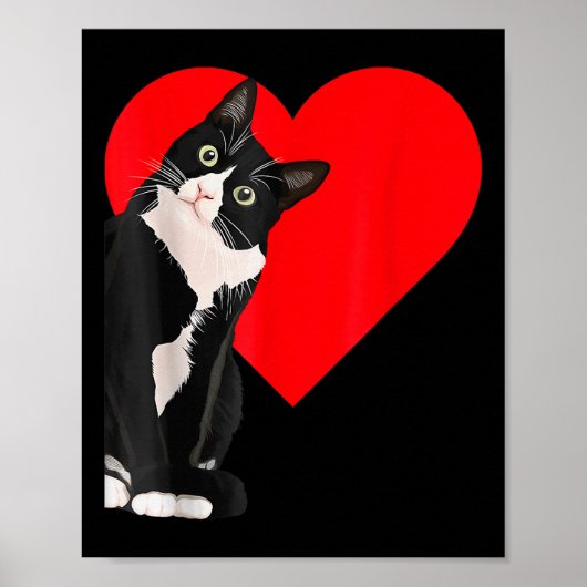 Grappige Zwarte Kat Valentijnsdag Hart Tuxedo Cat Poster (Voorkant)