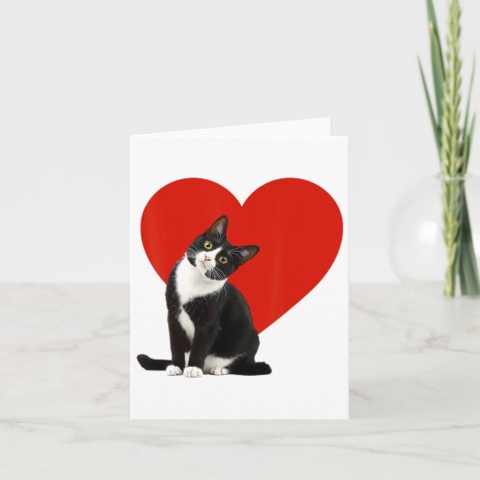 Grappige Zwarte Kat Valentijnsdag Hart Tuxedo Kat  Kaart (Voorkant)