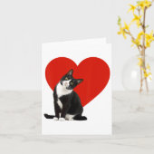 Grappige Zwarte Kat Valentijnsdag Hart Tuxedo Kat  Kaart (Gele Bloem)