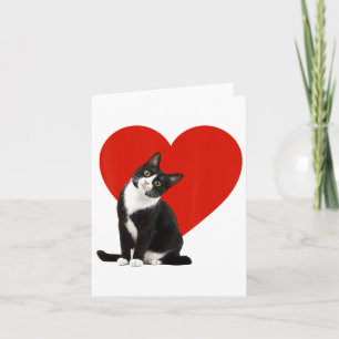 Grappige Zwarte Kat Valentijnsdag Hart Tuxedo Kat  Kaart