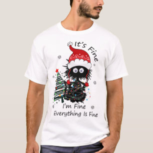 Grappige zwarte kat verward in lichten "Het is pri T-shirt