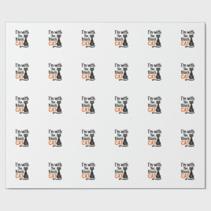 Grappige Zwarte Kat Vintage Gravure Halloween Desi Cadeaupapier