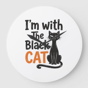 Grappige Zwarte Kat Vintage Gravure Halloween Desi Grote Klok