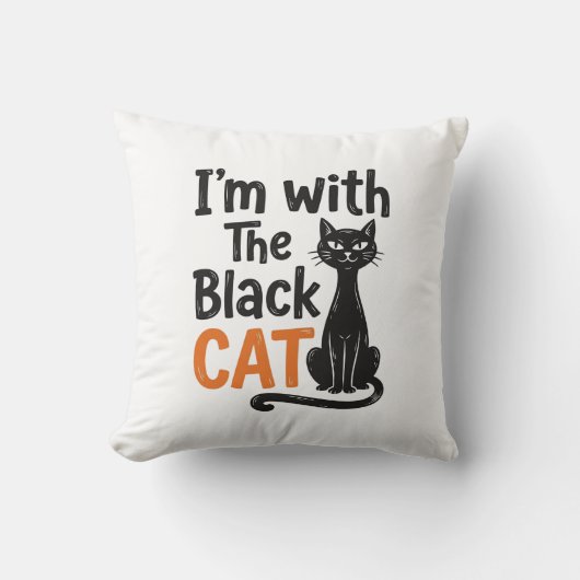 Grappige Zwarte Kat Vintage Gravure Halloween Desi Kussen (Voorkant)
