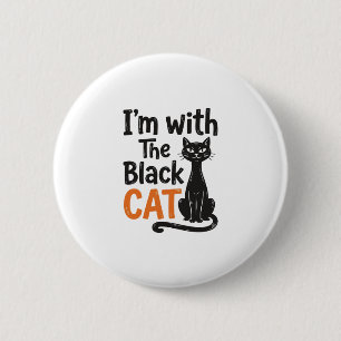 Grappige Zwarte Kat Vintage Gravure Halloween Desi Ronde Button 5,7 Cm