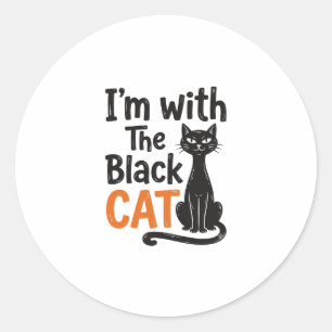 Grappige Zwarte Kat Vintage Gravure Halloween Desi Ronde Sticker