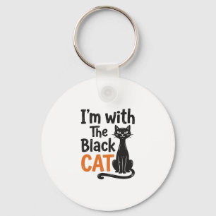 Grappige Zwarte Kat Vintage Gravure Halloween Desi Sleutelhanger