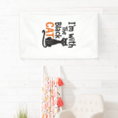 Grappige Zwarte Kat Vintage Gravure Halloween Desi Spandoek (Insitu)