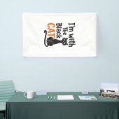 Grappige Zwarte Kat Vintage Gravure Halloween Desi Spandoek (Beurs)