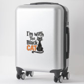 Grappige Zwarte Kat Vintage Gravure Halloween Ontw Sticker (Koffer)
