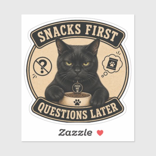 Grappige zwarte kat vinyl sticker | Snacks eerst z (Vel)