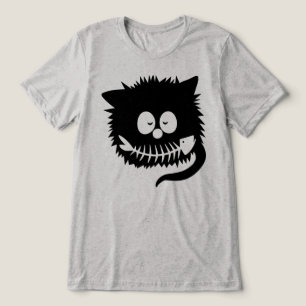 Grappige Zwarte Kat Visgraat Glimlach Moppige Kitt Tri-Blend Shirt