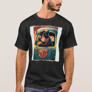 Grappige Zwarte Kat Vrachtwagenchauffeur Hotdogs v T-shirt