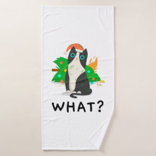 Grappige zwarte kat, vrolijke kerst kat premium badhanddoek