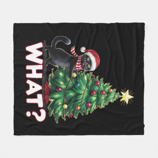 Grappige zwarte kat wat kerstboom fleece deken (Voorkant (Horizontaal))