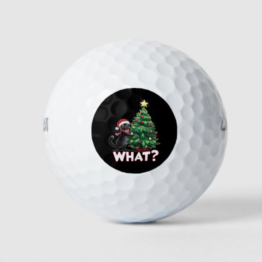 Grappige zwarte kat wat kerstboom golfballen (Voorkant)
