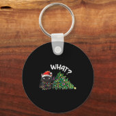 Grappige Zwarte Kat Wat_ Kerstboom Grappige Katten Sleutelhanger (Voorkant)