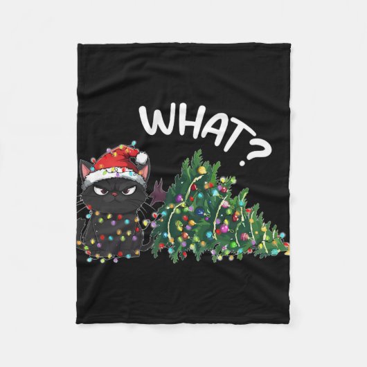 Grappige Zwarte Kat Wat Kerstboom Grappige Kattenl Fleece Deken (Voorkant)