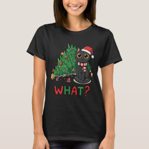 Grappige Zwarte Kat Wat? Kerstboom Humor T-shirt