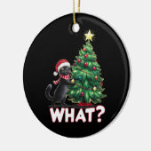 Grappige zwarte kat wat kerstboom keramisch ornament (Links)