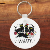 Grappige Zwarte Kat Wat Kerstboom Meme Kerstmannen Sleutelhanger (Voorkant)