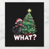 Grappige zwarte kat wat kerstboom wijn etiket (Enkel label)
