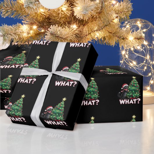 Grappige Zwarte Kat Wat Xmas Kerstboom Cadeaupapier (Feestdagen)