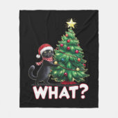 Grappige Zwarte Kat Wat Xmas Kerstboom Fleece Deken (Voorkant)