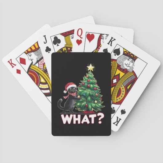 Grappige Zwarte Kat Wat Xmas Kerstboom Pokerkaarten (Achterkant)
