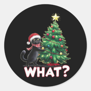 Grappige Zwarte Kat Wat Xmas Kerstboom Ronde Sticker