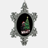 Grappige Zwarte Kat Wat Xmas Kerstboom Tin Sneeuwvlok Ornament (Links)