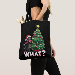 Grappige Zwarte Kat Wat Xmas Kerstboom Tote Bag
