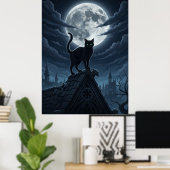 Grappige Zwarte Kat Zittend In De Wolken Poster (Thuiskantoor)